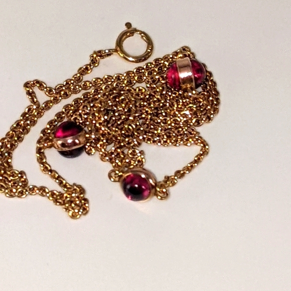 Sold❤️14k Yellow Gold Rhodolite Red Garnet Cabochon Gemstone Station Necklace - Picture 11 of 16